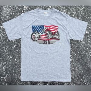 American Flag USA Motorcycle Chopper Biker T-Shirt Size Medium EUC